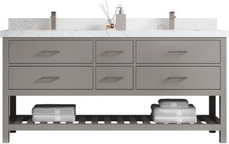 Parker 72 In. W X 22 D Double Sink Bathroom Vanity in Elephant Skin Gray With Quartz Or Marble Countertop | Modern Vanity Premium Q