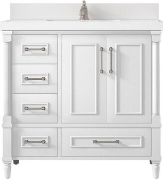 Aberdeen 36 In. W X 22 D Center Sink Bathroom Vanity in White With Quartz Or Marble Countertop | Modern Vanity Premium Q