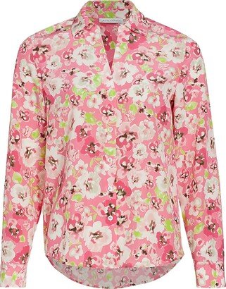 French Countryside Silk Floral Blouse