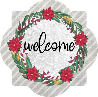 Welcome Poinsettia Quatrefoil Wreath Sign, Metal Attachment, Making, Christmas Wreath, Door Decor