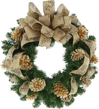 Creative Displays 26In Holiday Wreath With Pinecones And Gold Pinecone Printed Bow
