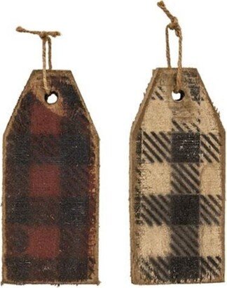 Rustic Wood Buffalo Check Tag 2 Asstd. - Small - H - 3.50 in. W - 0.25 in. L - 7.75 in.