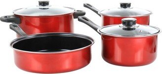 Everyday Cardinal 7 Piece Nonstick Steel Cookware Set in Red