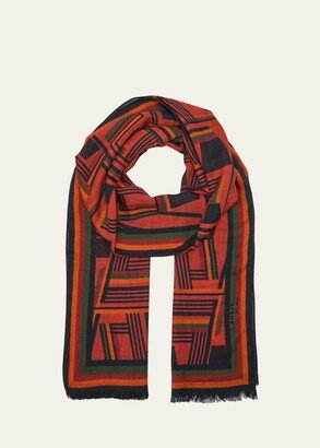 Cashmere Silk Zig-Zag Trapezoid Print Scarf-AA