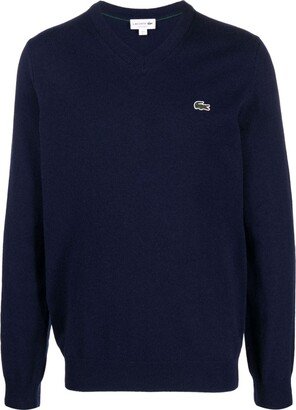 logo-patch wool-blend V-neck jumper