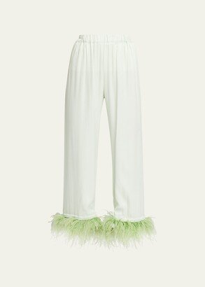 Cropped Feather-Trim Party Pajama Pants