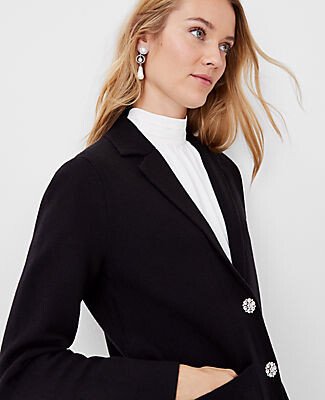 Petite Jeweled Button Sweater Blazer