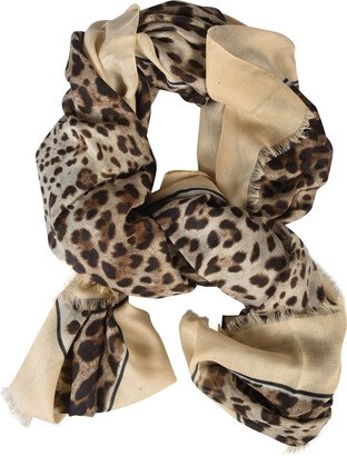 Fringe Trim Animalier Print Scarf