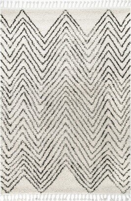 Amanda Moroccan Chevron Tassel Area Rug 5x7, Off White