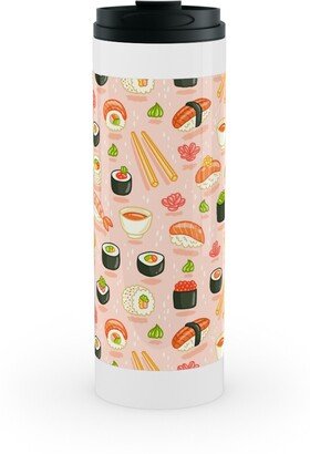 Travel Mugs: Sushi And Rolls - Pink Stainless Mug, White, 16Oz, Pink