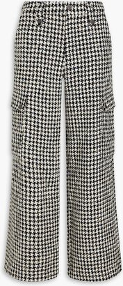 Sequin-embellished houndstooth tweed wide-leg pants