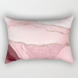 Watercolor Agate, Burgundy, Blush, Faux Rose Gold Veins Rectangular Pillow