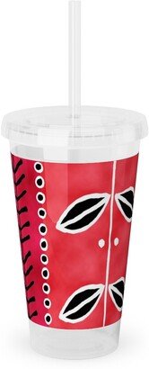 Travel Mugs: Ribbons Acrylic Tumbler With Straw, 16Oz, Red