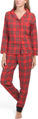 TJMAXX Flannel Tartan Notch Pajama Set With Jogger For Women