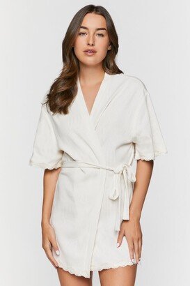 Scalloped-Trim Ribbed Lingerie Robe