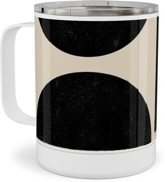 Travel Mugs: Half Moons - Black And Cream Stainless Steel Mug, 10Oz, Beige