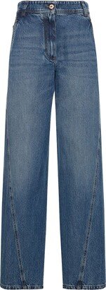 High rise cotton denim straight jeans