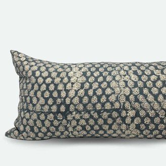 Large Lumbar Pillow Cover - Indigo Floral Blossom Block Print |