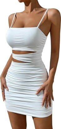 Antiy Women's Dresses Cut Out Ruched Cami Bodycon Dress Dress for Women (Color : White