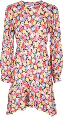 Floral-Printed Tied-Waist Crewneck Mini Dress