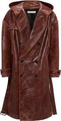 Hooded Leather Trench Coat-AA