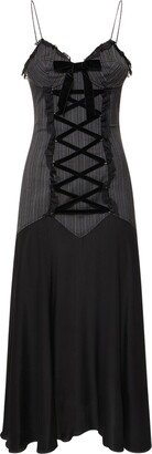 Pinstripe wool lace-up midi dress