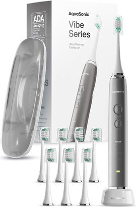 AQUASONIC VIBE Series Charcoal Gray UltraSonic Whitening Toothbrush with 8 DuPont Brush Heads & Travel Case