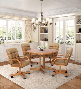 Furnish Theory Caster Chair Company 5-Piece 42x42 Oak Caster Castor Dining Set Laminate Table Top & Buff Rolling Swivel Tilt Chairs