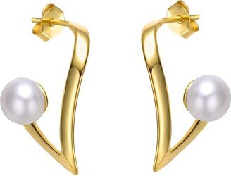 14K Over Silver 7Mm Pearl Dangle Earrings
