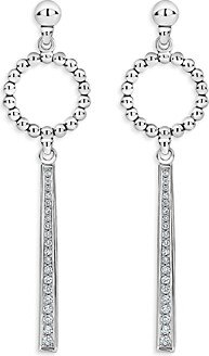 Sterling Silver Caviar Spark Diamond & Bead Circle Linear Drop Earrings