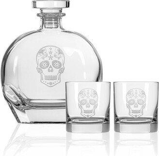 Sugar Skull 3 Piece Gift Set - Whiskey Decanter And Rocks Glasses