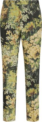 Floral-Jacquard Tailored Trousers