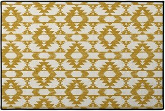 Door Mats: Modern Tribal Abstract Geometric - Yellow And White Door Mat, Yellow