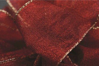 Sheer Red With Gold Frost Wired Ribbon