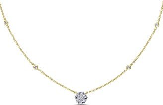 14K 0.33 Ct. Tw. Diamond Cluster Pendant Necklace