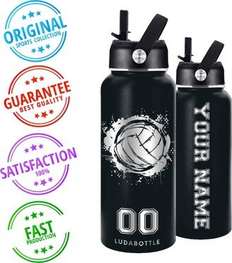 32Oz Volleyball Splatter Engraved Personalized Water Bottle With Straw Lid