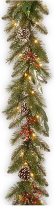 National Tree Company Pre-Lit Artificial Christmas Garland, Green, Frosted Berry Pine, With Pine Cones, Ball Ornaments, Plug In,9 Feet