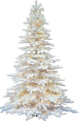 6.5' Flocked White Spruce Artificial Christmas Tree with 650 Warm White Led Lights