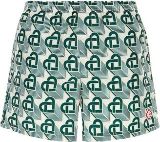 Heart Monogram-Printed Elasticated Waist Swim Shorts