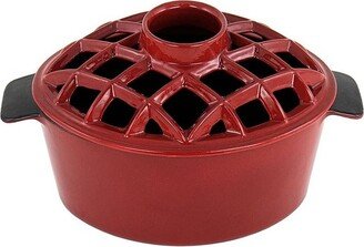 T-50-R Enameled Cast Iron Indoor Wood Stove Fireplace Steamer Humidifier with Lattice Top, Red