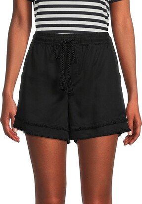 Saks Fifth Avenue Made in Italy Saks Fifth Avenue Women's High Rise Frayed Drawstring Shorts