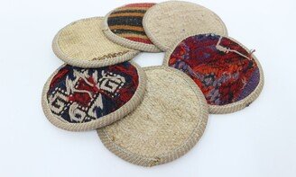 Kilim Tea Coaster, Kitchen Decor, Drink Table Rug 5x5 Gift Set Of Six, 338