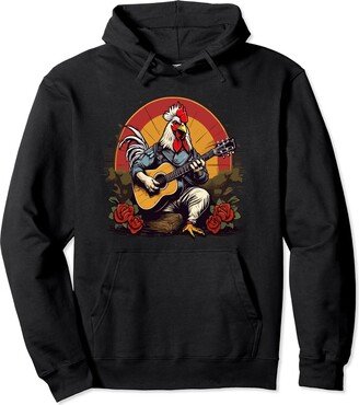 Animal Kingdom Crescendo Rockin' Rooster: A Feathered Guitarist Barnyard Cockerel Pullover Hoodie