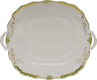 Princess Victoria Green Square Cake Plate with Handles