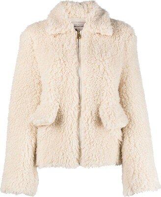 Zip-Up Shearling Jacket-AE