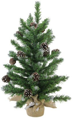 Northlight 24 Frosted Norway Pine with Pine Cones Artificial Christmas Tree in Burlap Base - Unlit