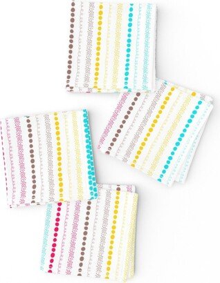 Dotted Stripes Cocktail Napkins | Set Of 4 - Forest Faire Stripe By Megandunagan Pastel Pink Yellow Blue Cloth Spoonflower