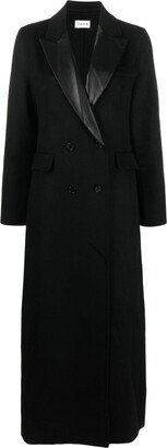 Leather-Trim Double-Breasted Wool Coat