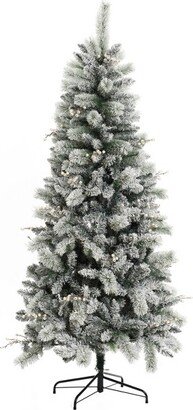 LuxenHome 6.5' Pre-Lit Full Artificial Snow-Flocked Christmas Tree Green