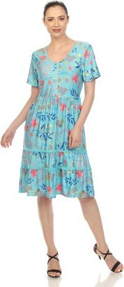 Women's Floral Short Sleeve Knee Length Dress-AA